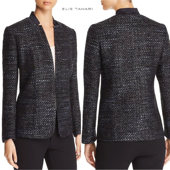 Elie Tahari Tori Blue Metallic Tweed Blazer Sz 10 - Picture 1 of 16